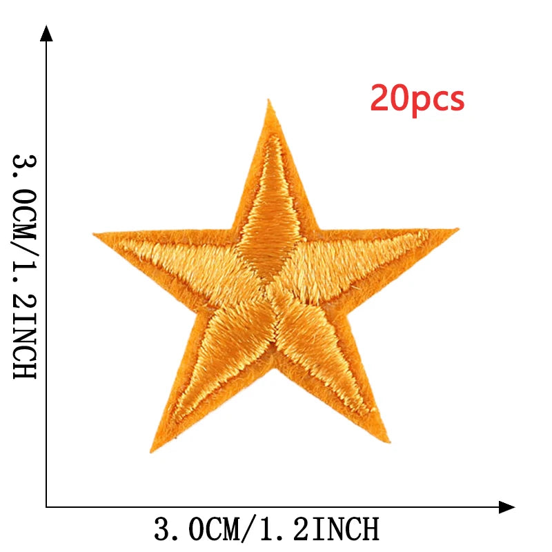 A single orange star embroidery patch is shown against a measurement scale.