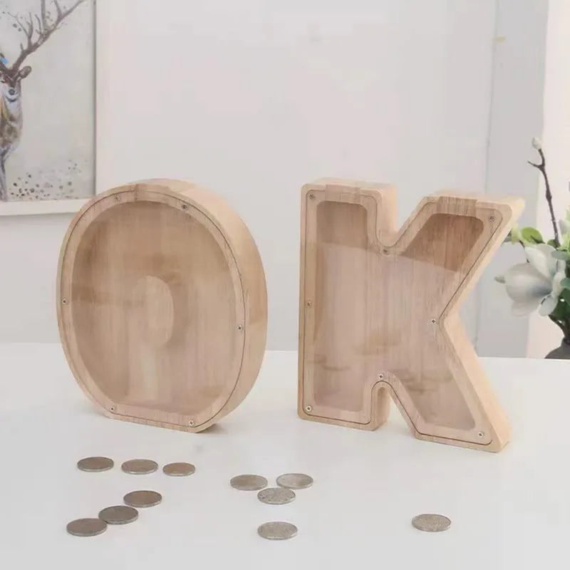 Wooden Alphabet Piggy Bank – Educational Coin Savings Box