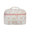 Pink Bow Plaid Quilted Cosmetic Bag with Multiple Compartments