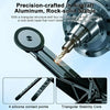 Close-up view of a precision-crafted aluminum phone holder featuring silicone feet and a triangular stability core.