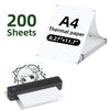 A stack of A4 thermal paper sheets and a portable printer are shown.