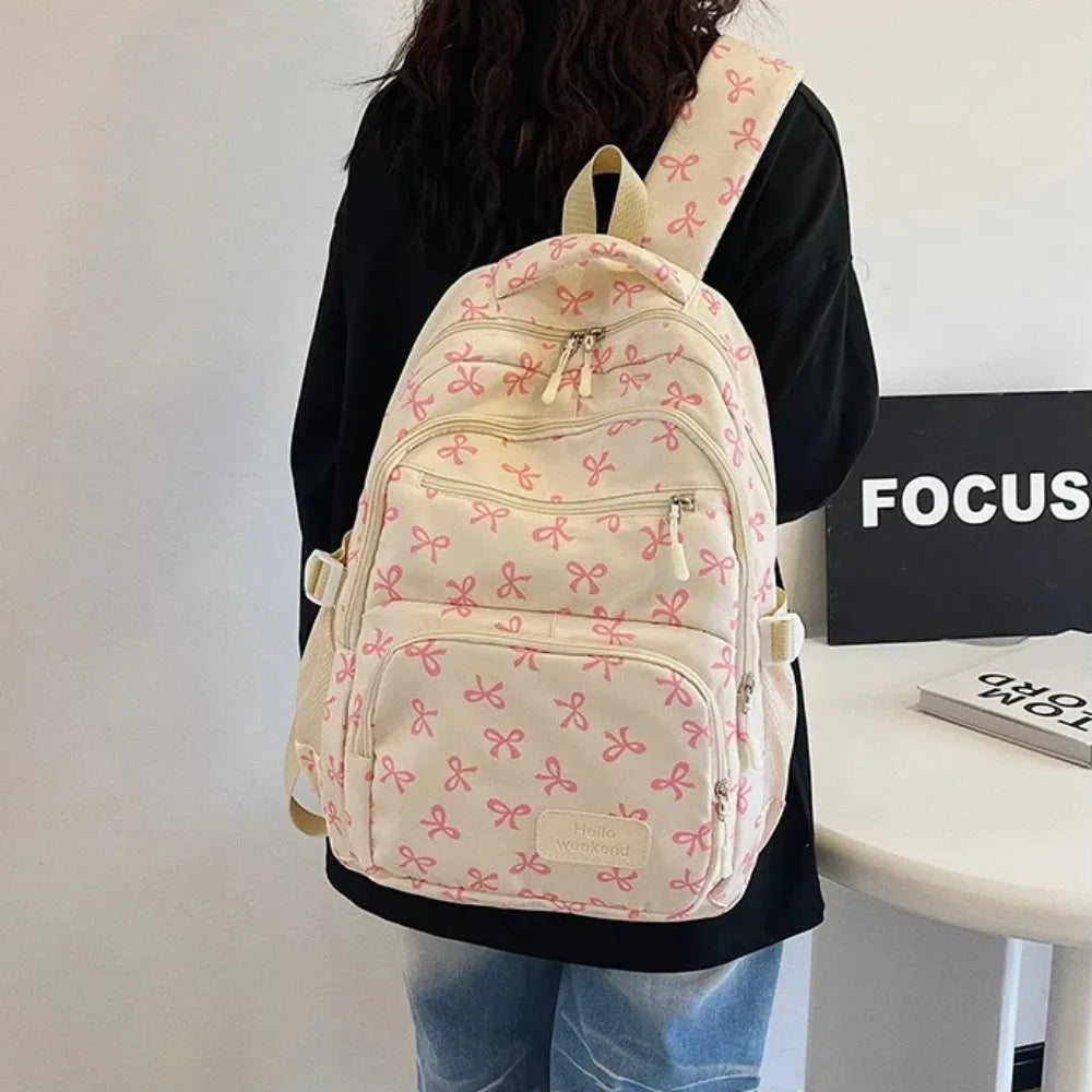 Cute Large-Capacity Bow Print Backpack Set