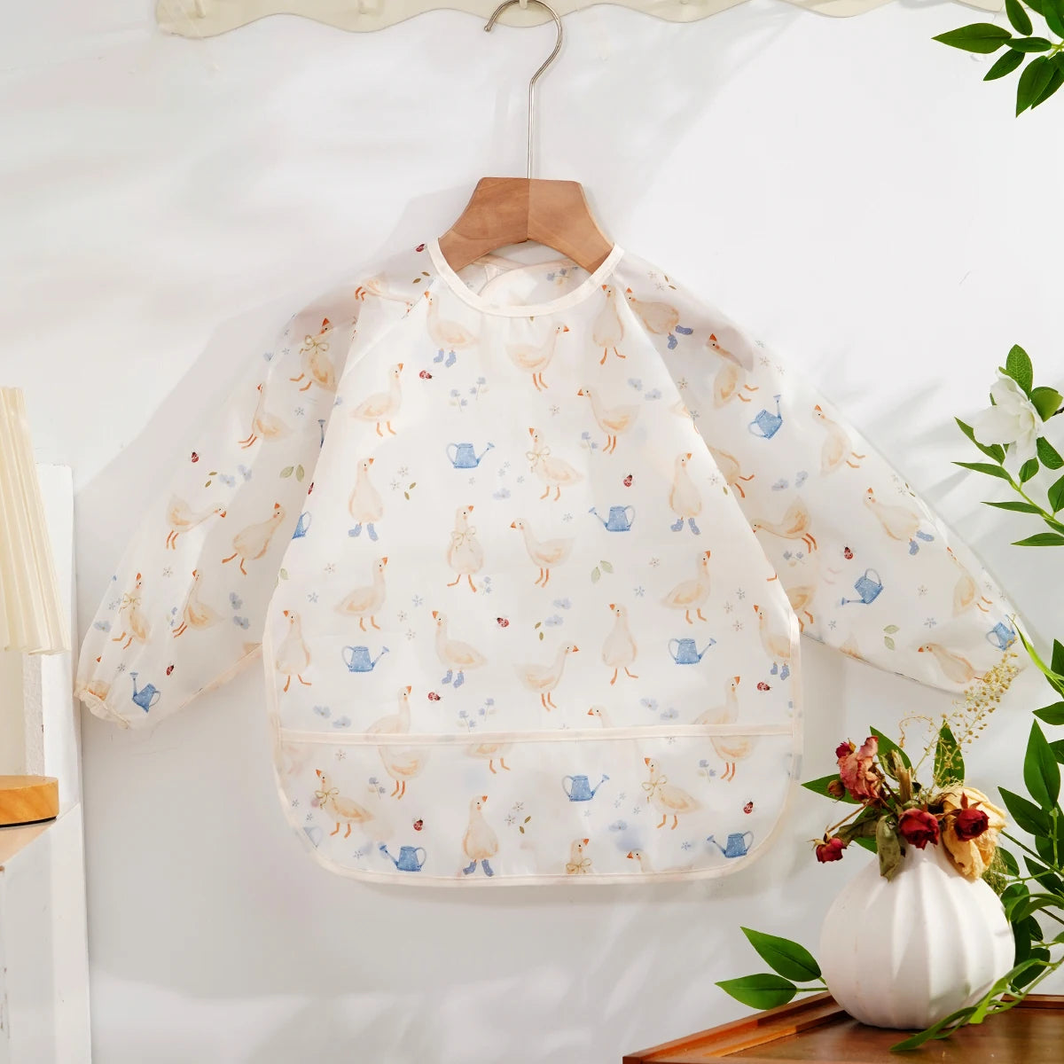 Waterproof Long-Sleeve Baby Bib with Catch-All Pocket