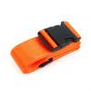 Orange adjustable polyester luggage strap with a black buckle for suitcase security