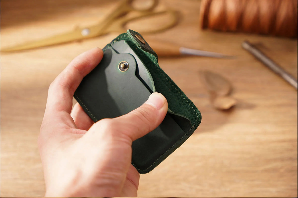 Vintage Leather Slim Card Holder with Snap Closure