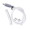 A motorcycle brake bleeder kit with a metal fitting and clear tubing featuring one-way check valves.