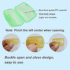 A set of clear green and yellow silicone brush head protector caps demonstrating a buckle open and close design.