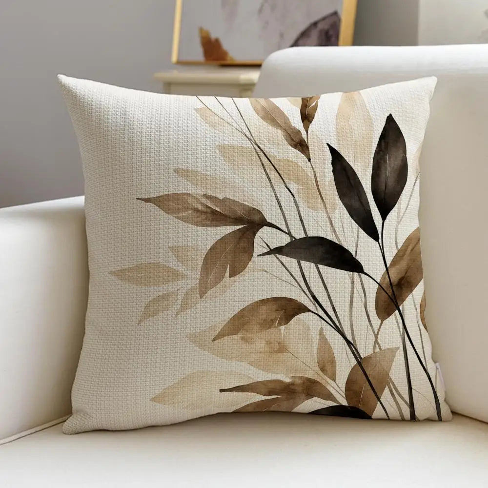 Beige Minimal Blooms Linen Throw Pillow Covers