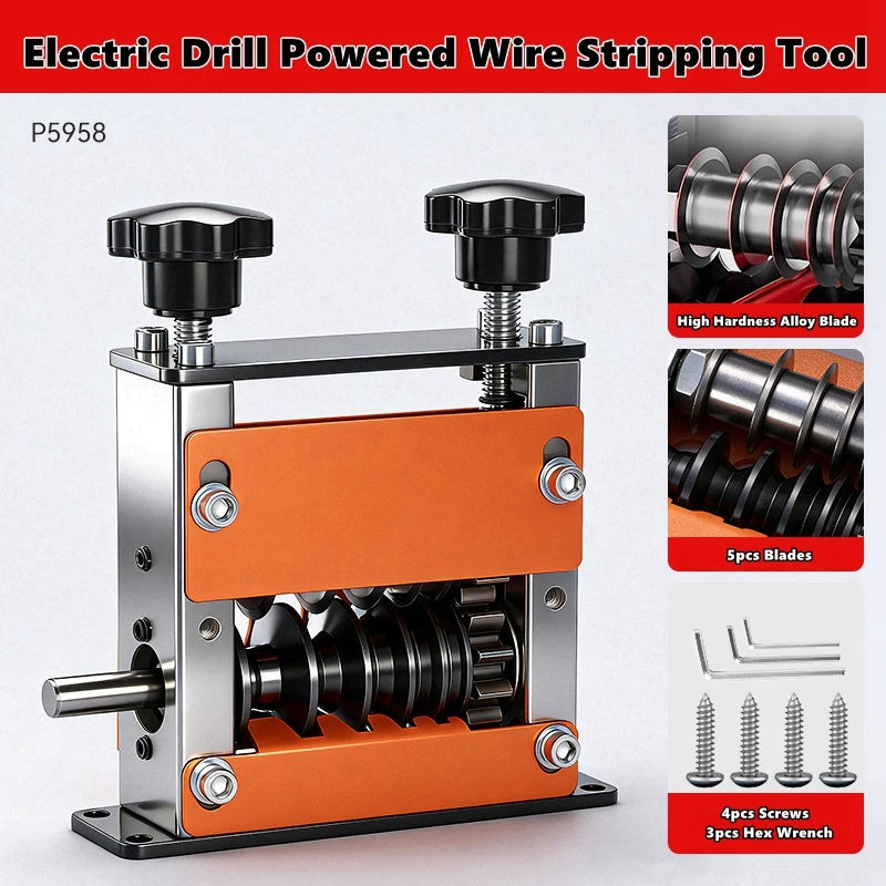 Multifunctional Wire Stripping Tool for Manual or Drill Use
