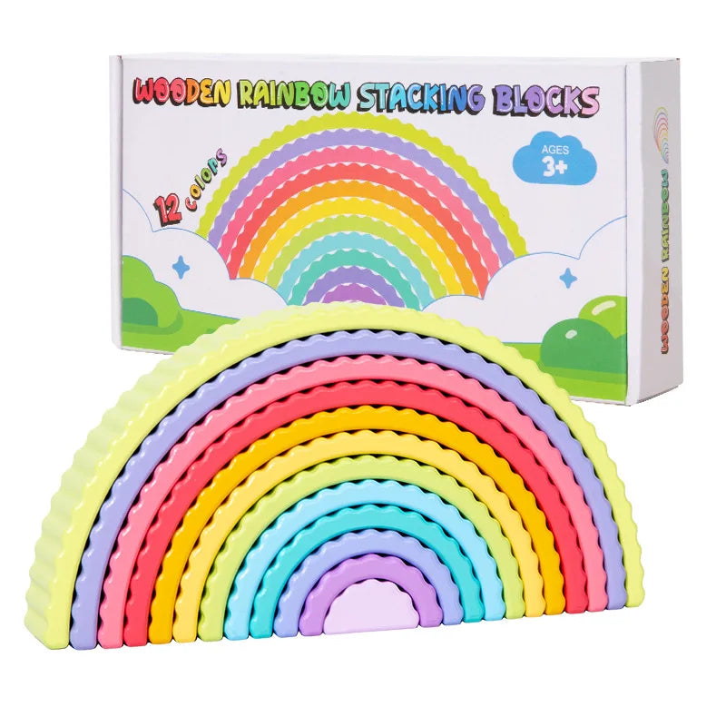 Montessori Rainbow Arch Blocks – 12-Piece Wooden Stacking Toy