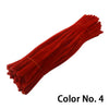 A bundle of red chenille craft stems for DIY projects.