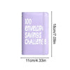 A purple binder for a 100-day envelope savings challenge with measurements shown.