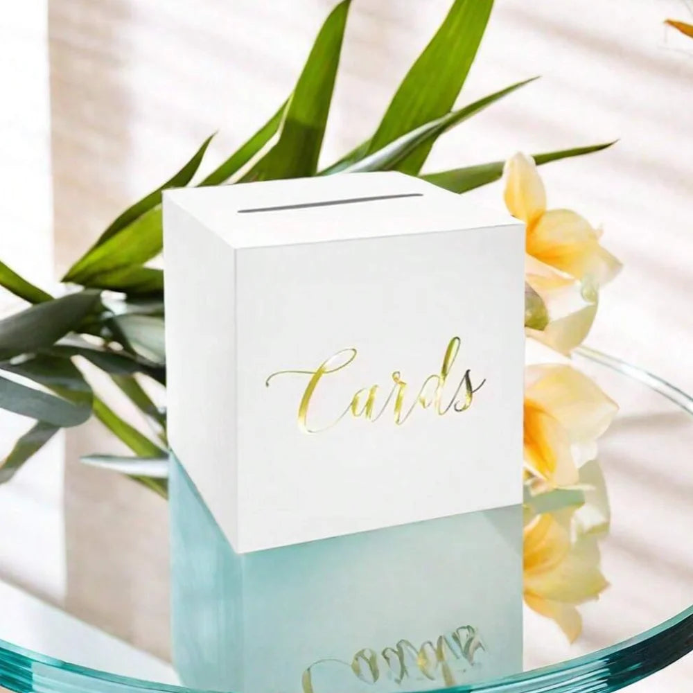 Elegant White & Black Wedding Card Box with Greeting Cards