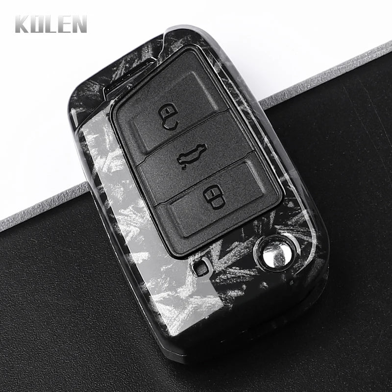 Carbon Fiber Car Key Case Cover for VW, SEAT & Skoda