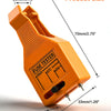 An orange universal automotive fuse tester tool showing its size and features.