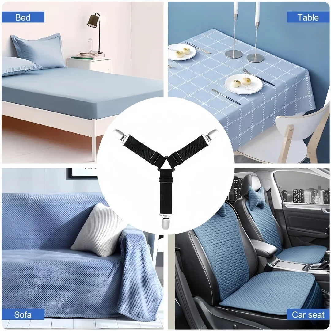 Adjustable Triangle Bed Sheet Clips with Elastic Straps (4-Pack)