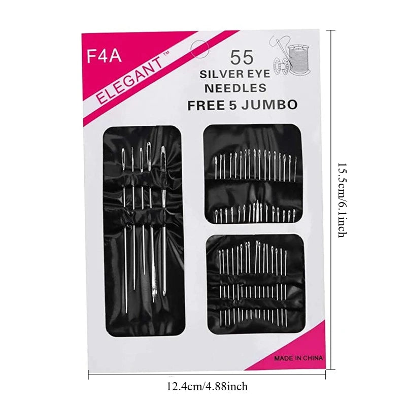 Stainless Steel Big Eye Sewing Needle Set (55 Pieces)