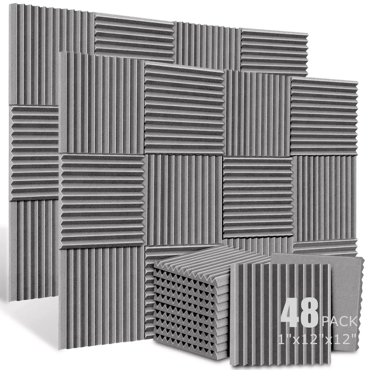 Acoustic Foam Wedge Panels for Soundproofing & Studio Treatment (48-Pack)