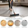A 3-in-1 adjustable scrub brush with squeegee and long handle is shown cleaning various surfaces like wood, glass, ceramic ti