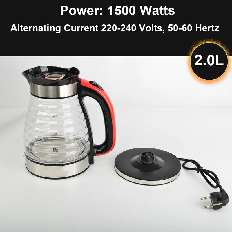 2.0L Glass Electric Kettle with Blue Light