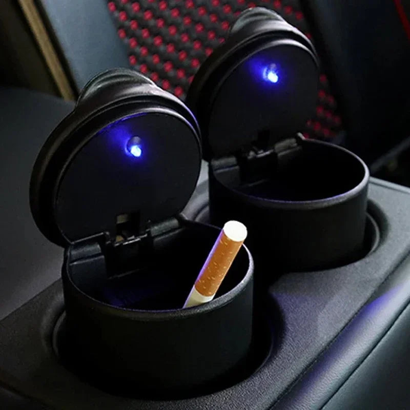 Portable Car Ashtray with LED Light & Trash Compartment