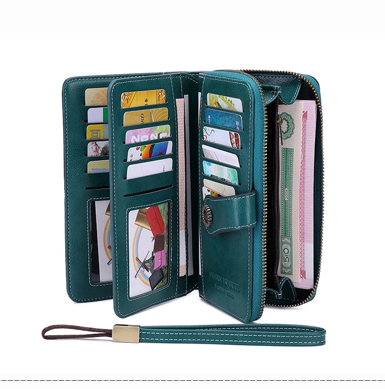 Vintage RFID-Blocking Large Capacity Wallet with Wrist Strap