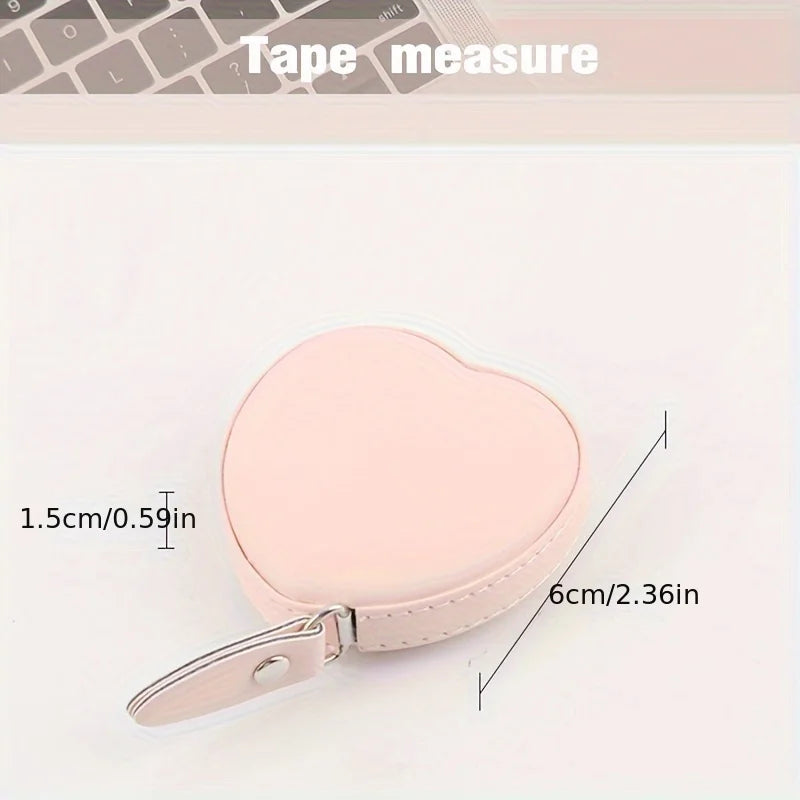 A pink PU leather tape measure is shown with measurements of 1.5cm/0.59in and 6cm/2.36in.