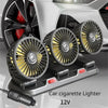A car cigarette lighter 12V product featuring a 3-speed dual-head cooling fan with an aromatherapy diffuser.