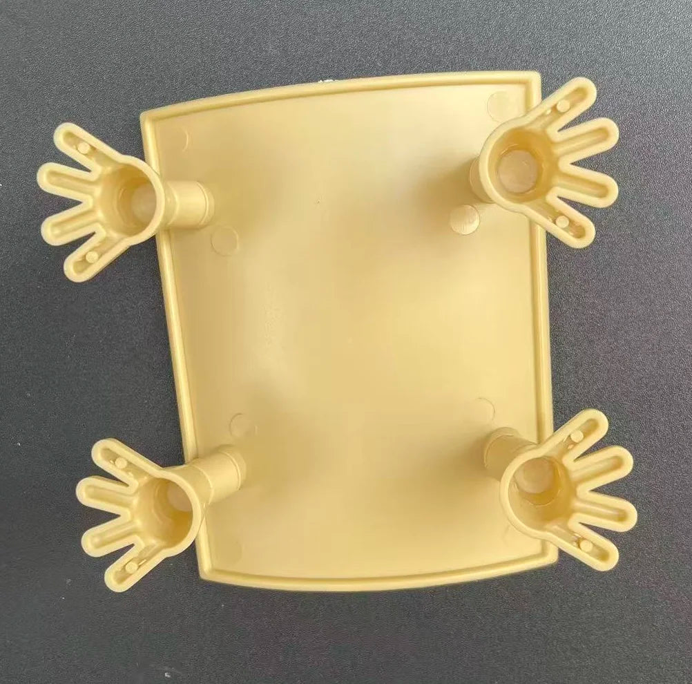 A beige plastic toilet paper holder with multiple animal-shaped arms for bathroom decor.
