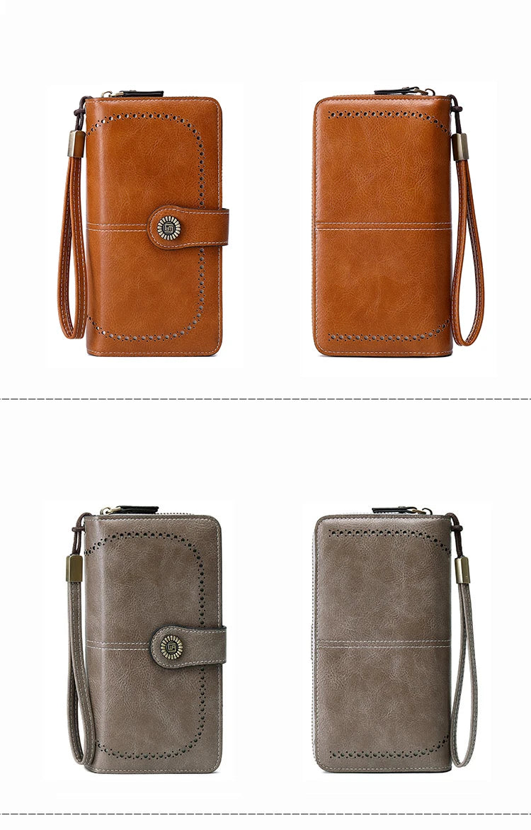 Vintage RFID-Blocking Large Capacity Wallet with Wrist Strap