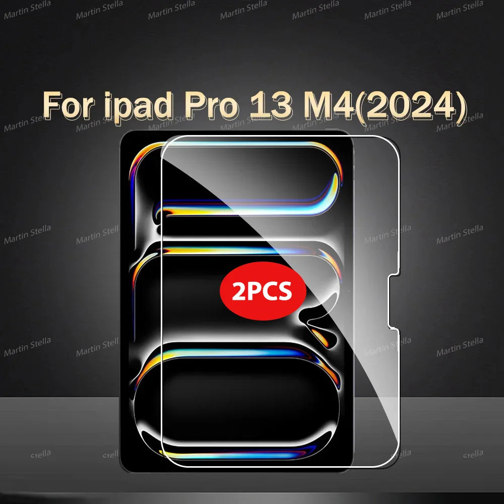 A clear protective film for an iPad Pro 13 M4 (2 pieces) displayed on a dark background.