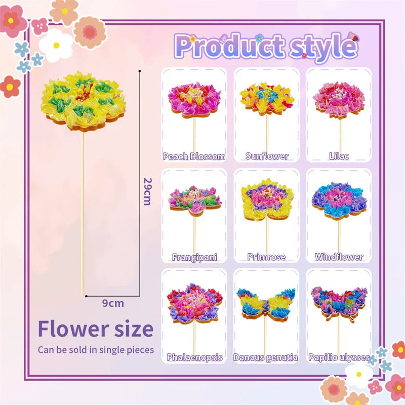 A collection of fabric flower art kits featuring various colored and textured flowers like peach blossom sunflower lilac and 
