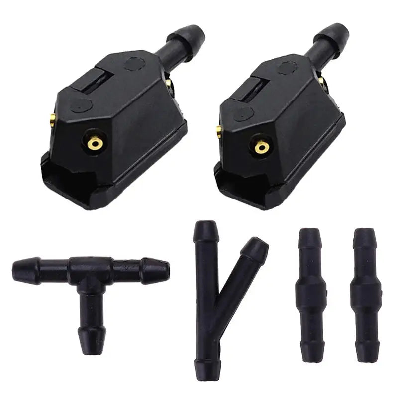 Black 4-way adjustable windshield washer spray nozzle kit with hose and various tips