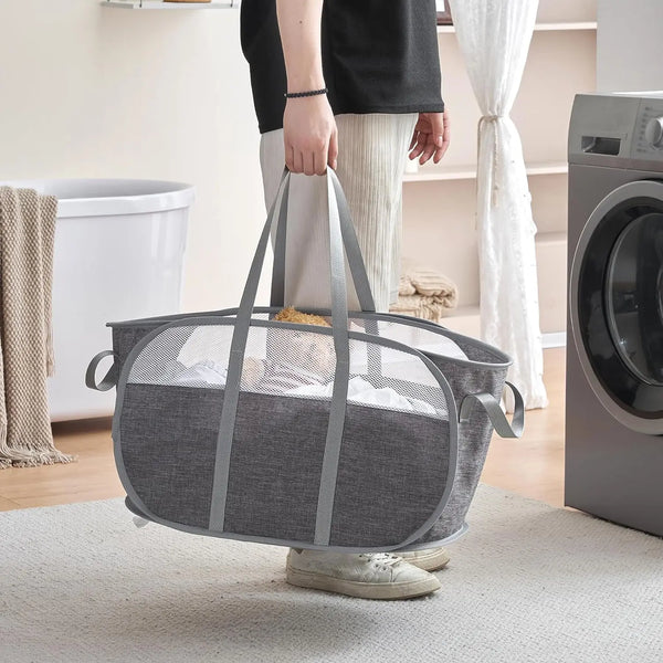 Collapsible Laundry Hamper with Reinforced Handles