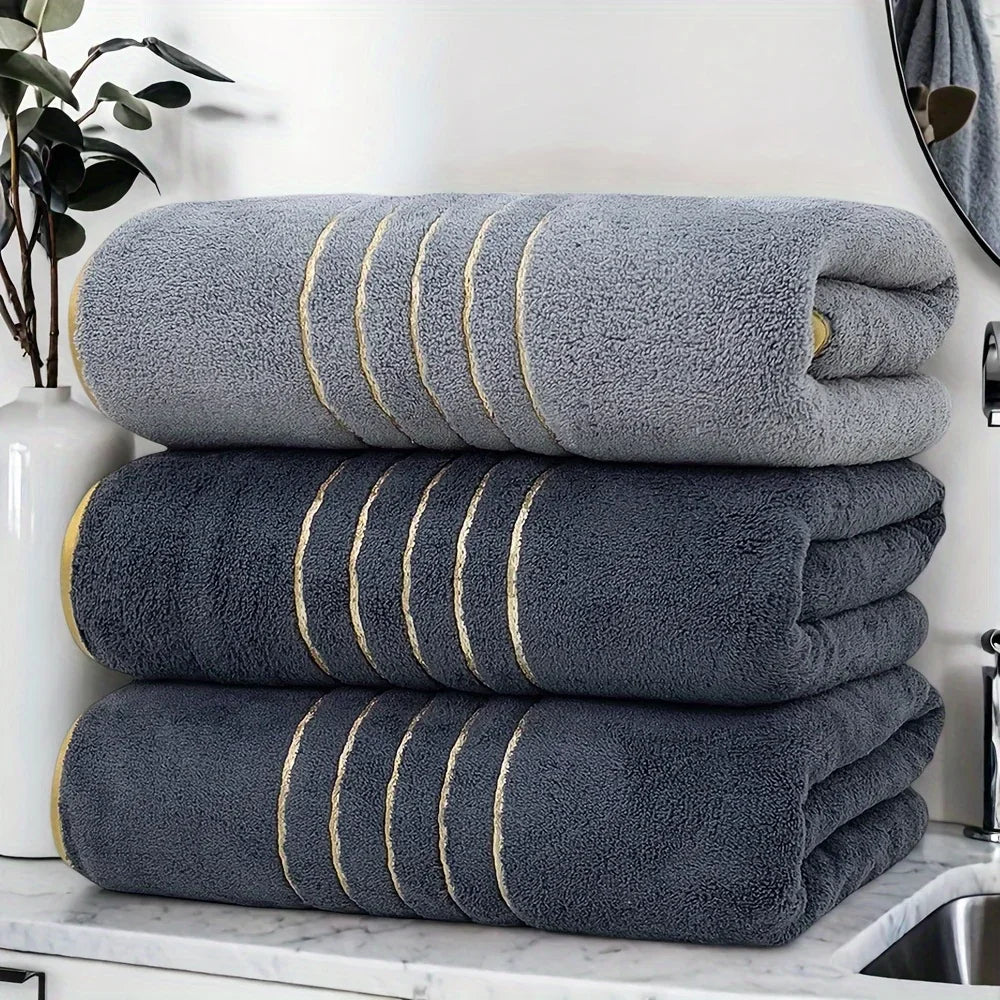 Gold-Stripe Bath Towel Set (3-Pack) – Ultra-Soft & Highly Absorbent