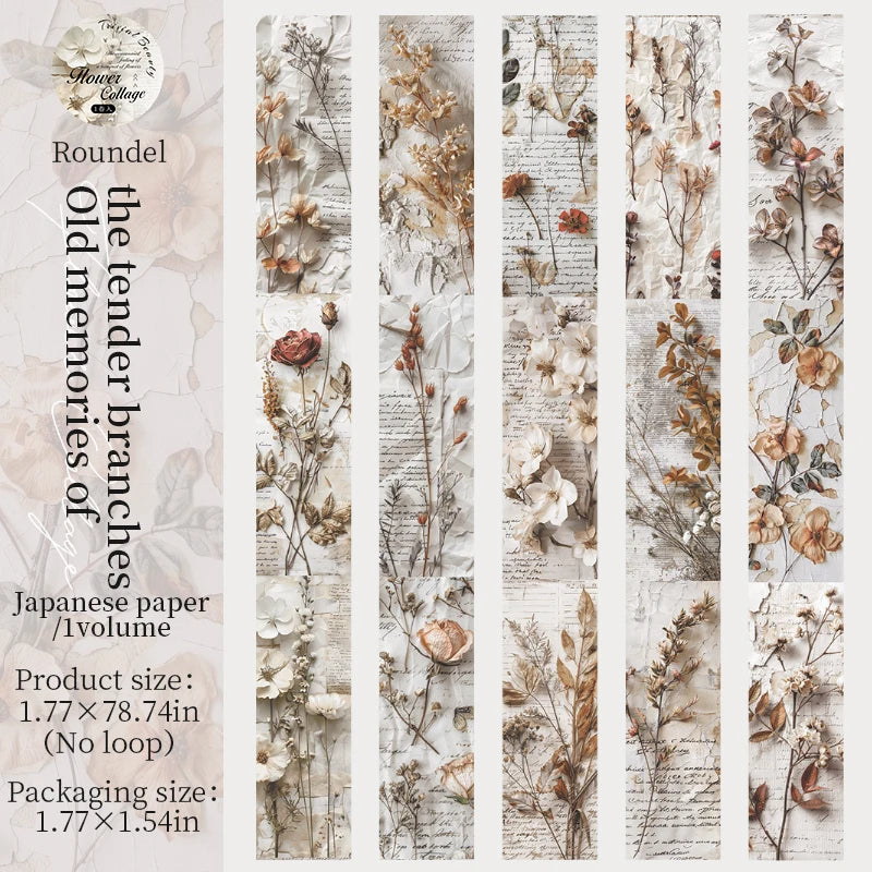 A collection of Japanese paper featuring delicate botanical illustrations and vintage textures for scrapbooking.