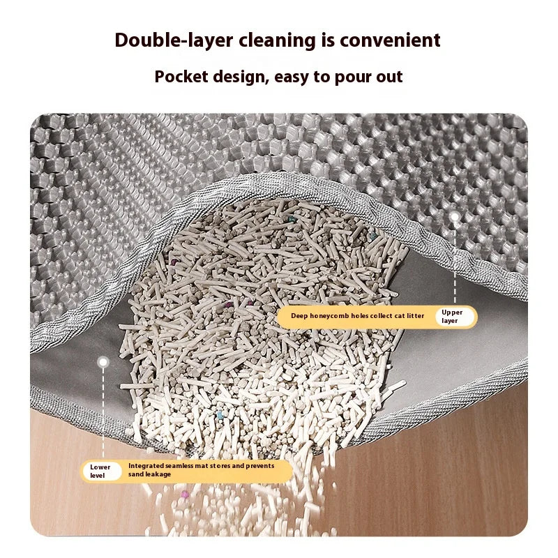 Double-Layer Cat Litter Mat with Waterproof Base