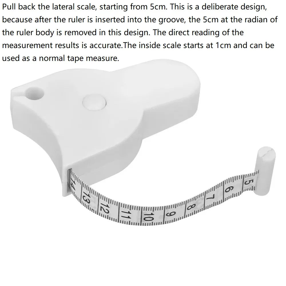 A white automatic locking body measuring tape with a soft retractable design shown unwound.
