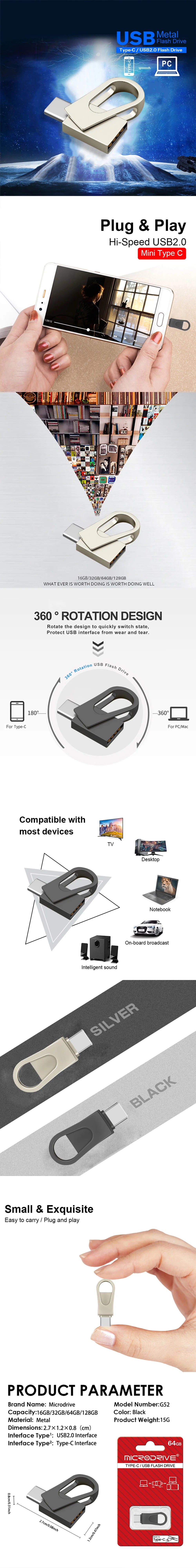 Metal Dual USB Flash Drive with Type-C Connector