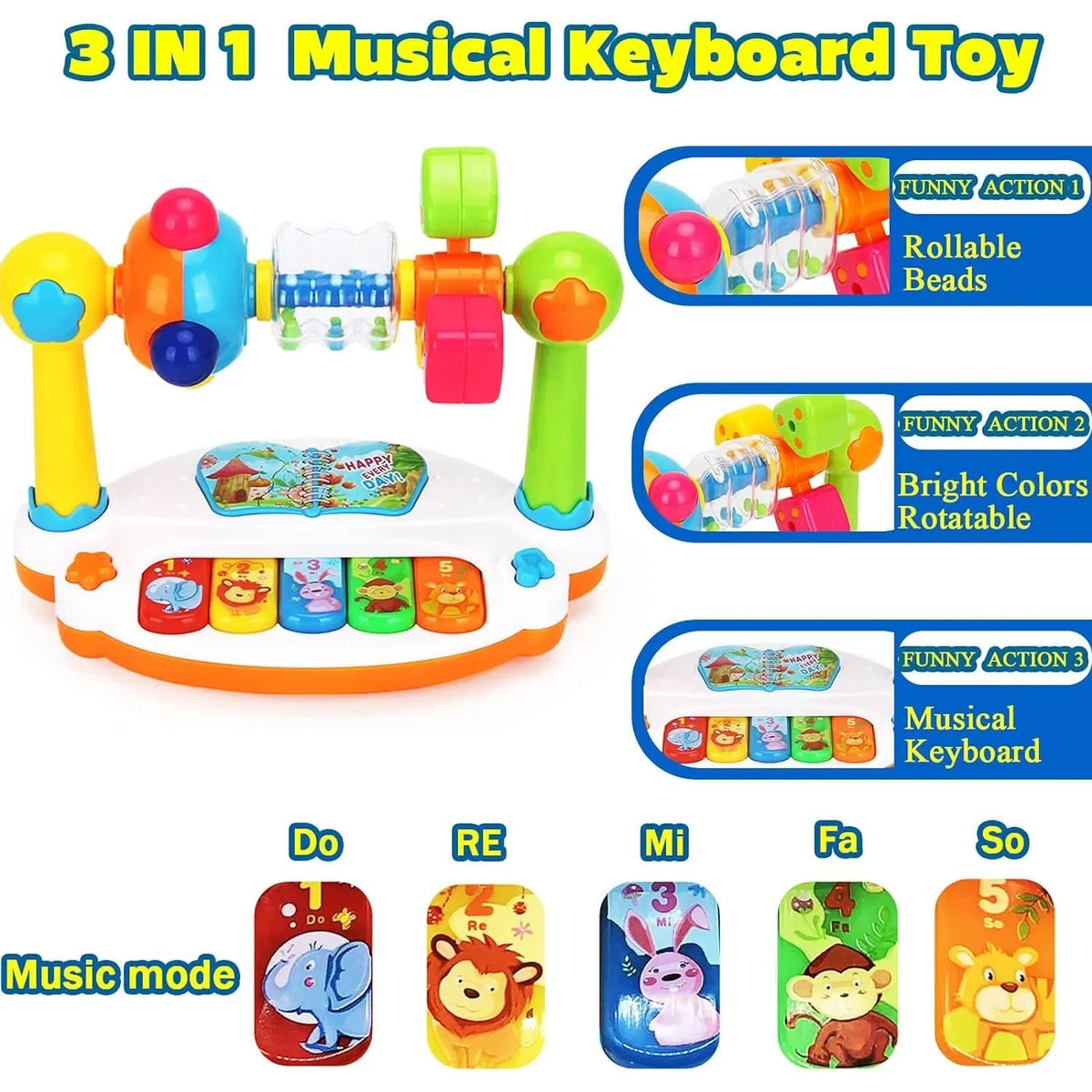 Rotating Musical Piano Toy with Lights and Sounds for Toddlers