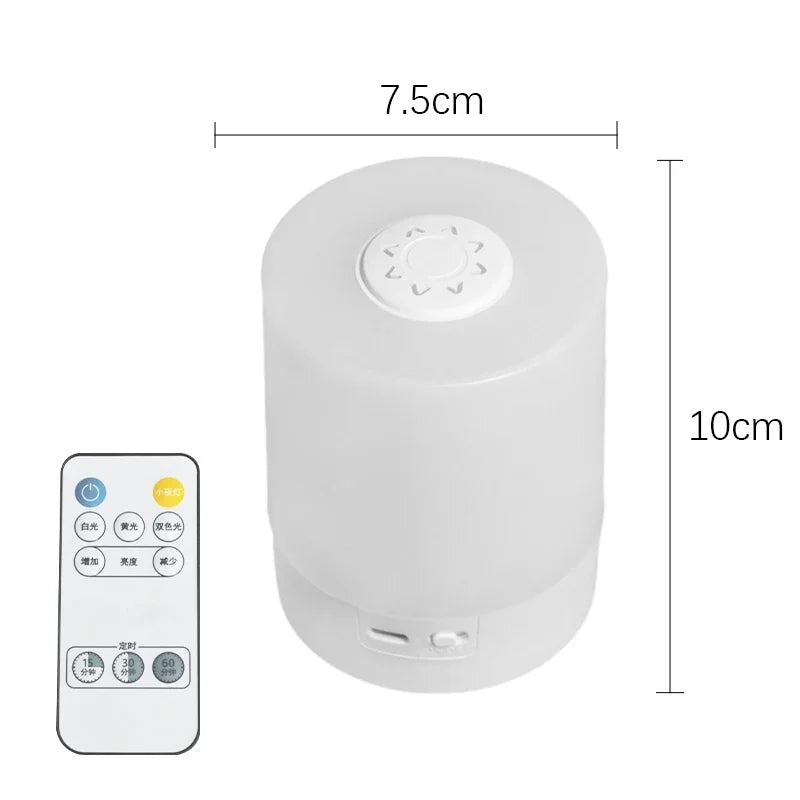 A white touch dimmable LED table lamp with a round top and a control panel.