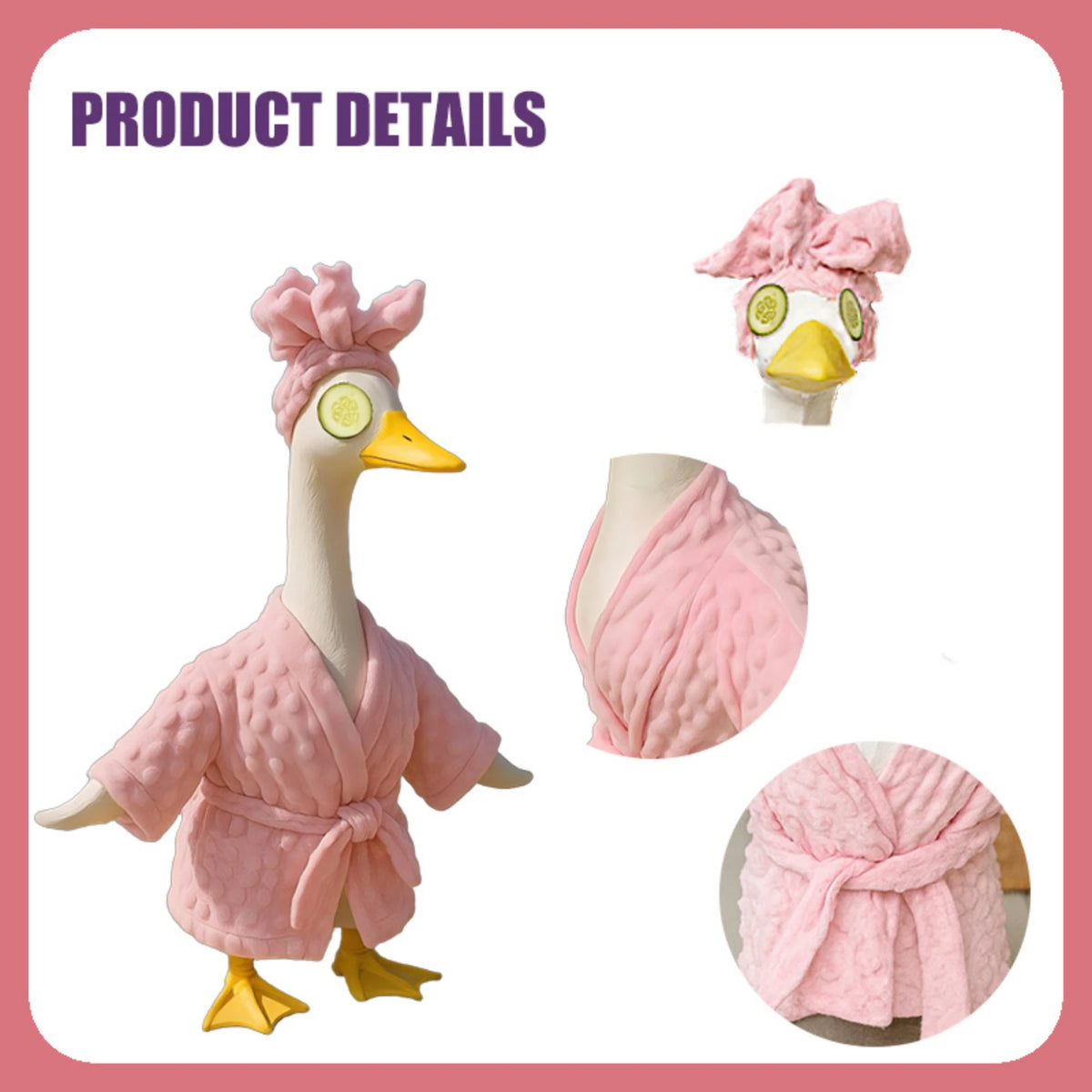 A pink garden goose costume set featuring a headpiece and a full outfit.