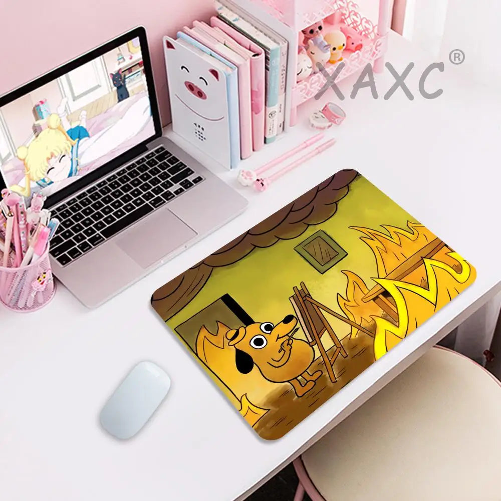 This Is Fine Dog Gaming Mousepad Desk Mat