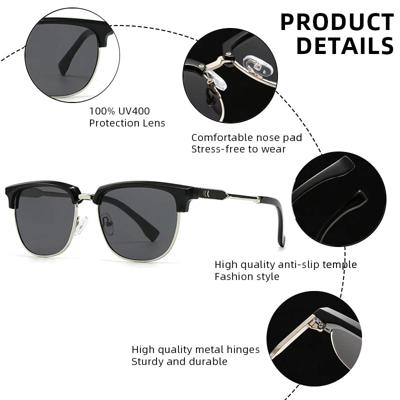 Lunettes de soleil rétro à monture demi-cadre