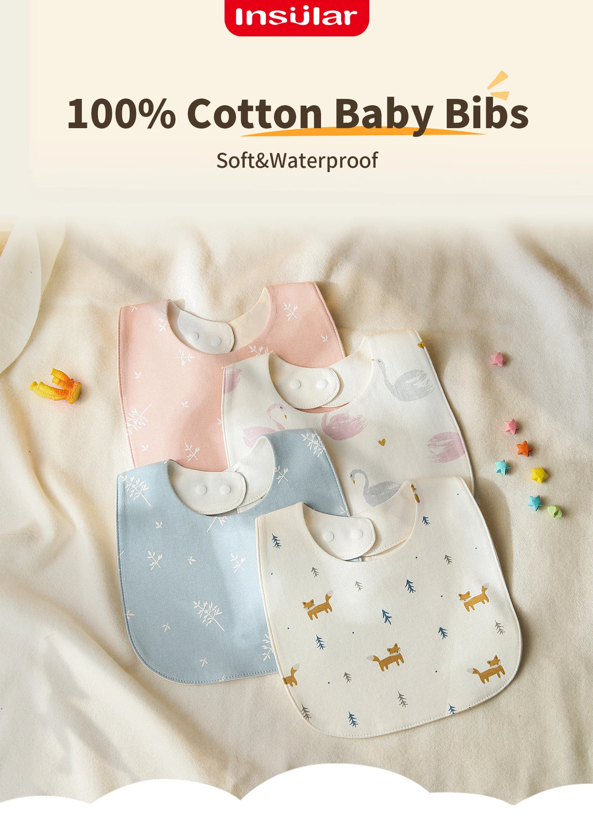 Soft Cotton Baby Bibs with Waterproof Backing (3-Layer, U-Shaped)