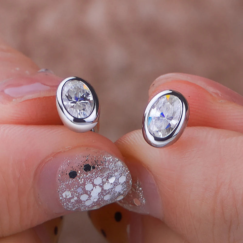 Oval Moissanite Stud Earrings in Sterling Silver