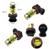 A collection of H11/H8 LED fog light bulbs in yellow color shown from various angles.