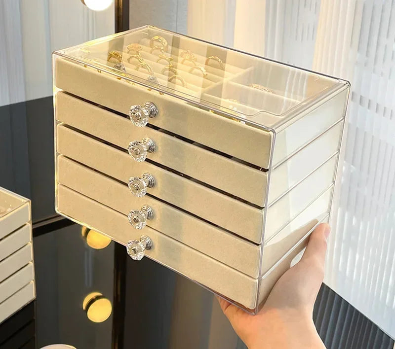 5-Layer Desktop Jewelry Organizer with Drawers and Display Top