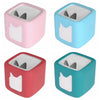 Silicone protective covers for a Toniebox 2 in pink, light blue, and red colors.