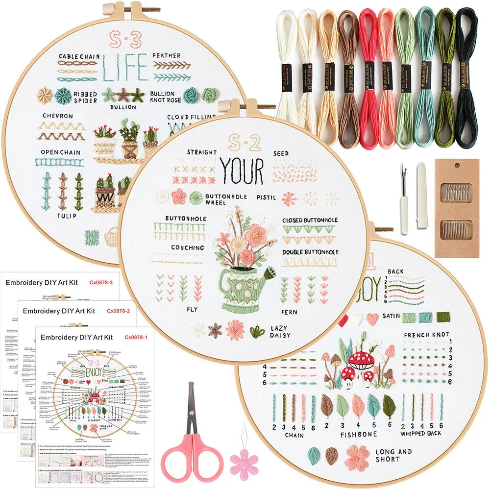 Beginner Embroidery Kit with Stamped Patterns and Tools